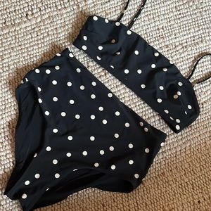 & Other Stories high-waisted bikini in Black/Cream polka dot size 6(US) 38(EUR)